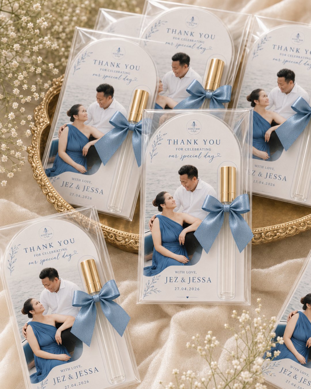 10ml glass perfume tube sprays presented with a customised photo card, the Standard package keepsake